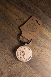 Wooden Moon Keychain – Laser Engraved Celestial Charm with Stainless Steel Hardware