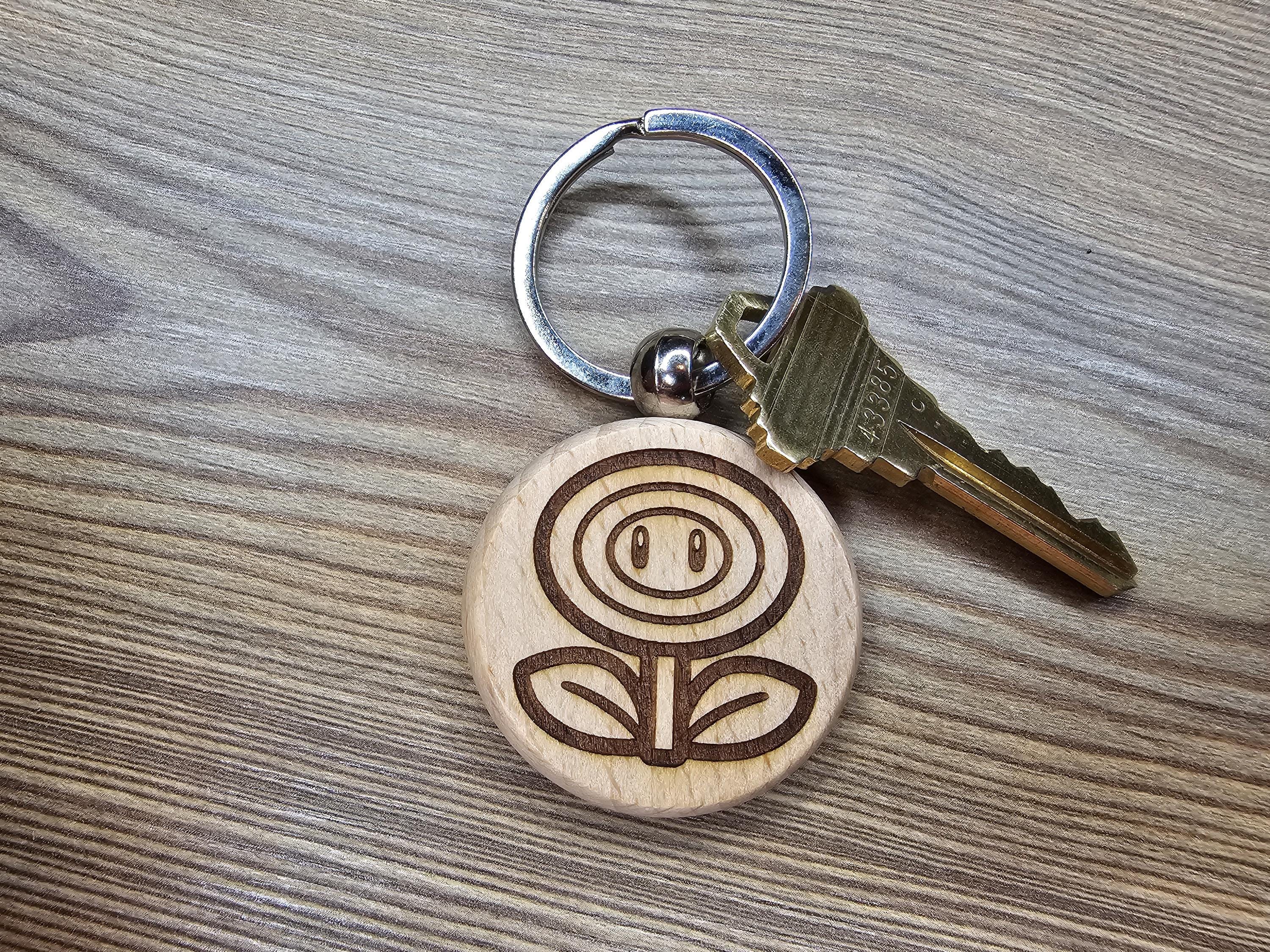 Firepower Flower Keychain - Laser Engraved Hardwood Gaming Accessory with Stainless Steel Ring