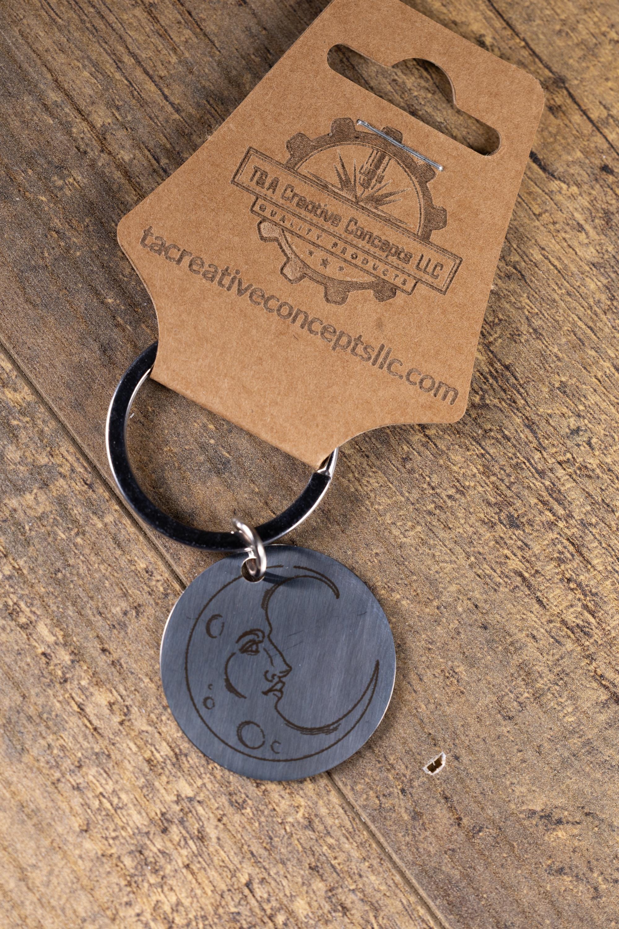 Moon Keychain - Laser Engraved Stainless Steel, Double Sided Moon Phase Accessory