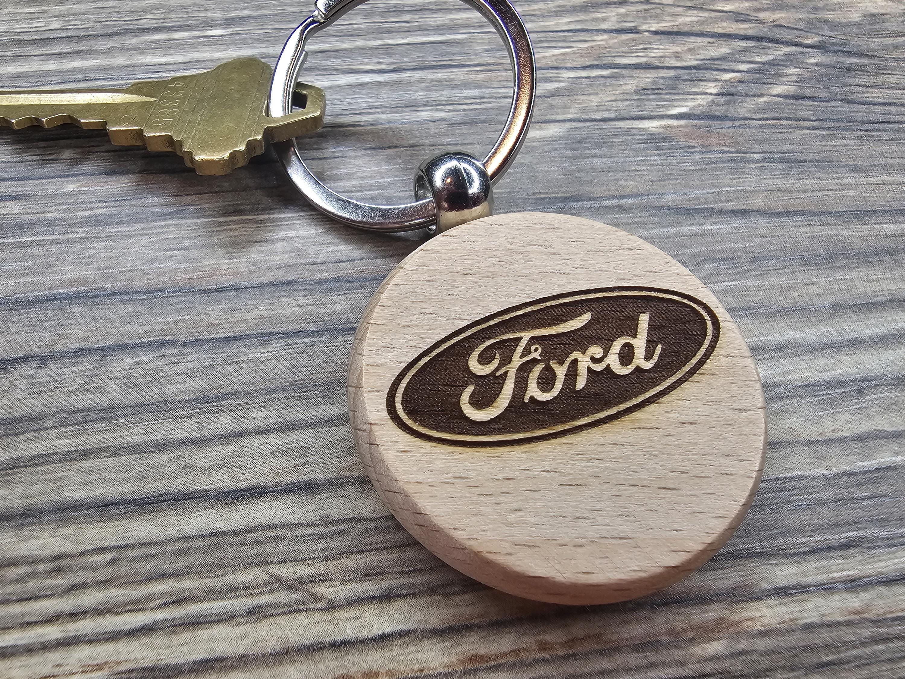 Ford Keychain - Double-Sided Engraved Hardwood With Stainless Steel Ring