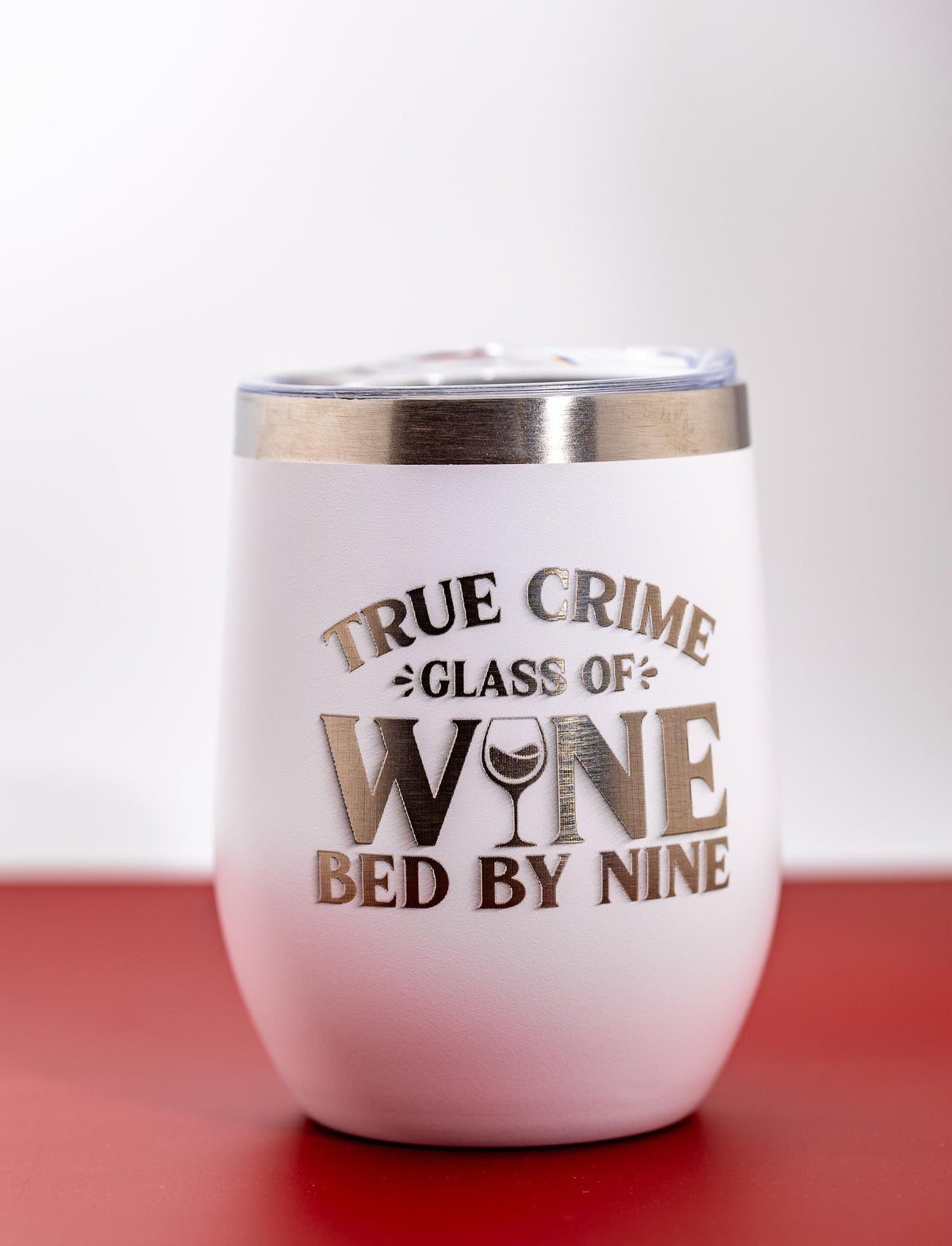 Stainless Steel Wine Tumbler - Insulated Double Wall Spill Proof Cup with Laser Engraved Design