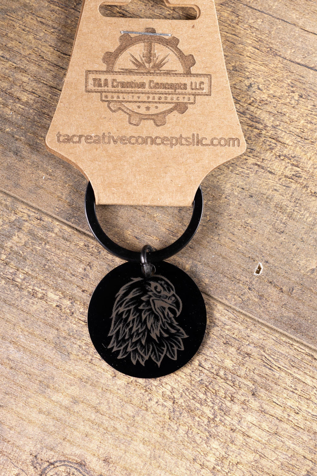 Black Stainless Steel Keychain - Laser Engraved American Eagle Design, Rust Resistant