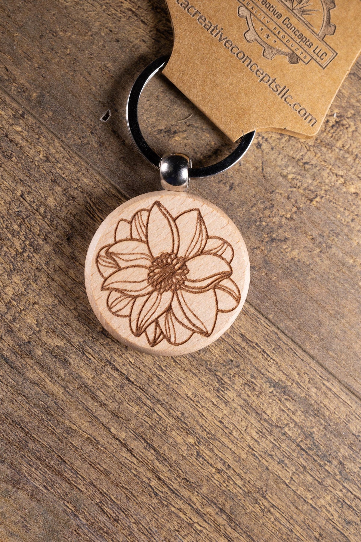 Wooden Mandala Keychain - Laser Engraved Solid Hardwood Boho Style Charm