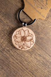 Wooden Mandala Keychain - Laser Engraved Solid Hardwood Boho Style Charm