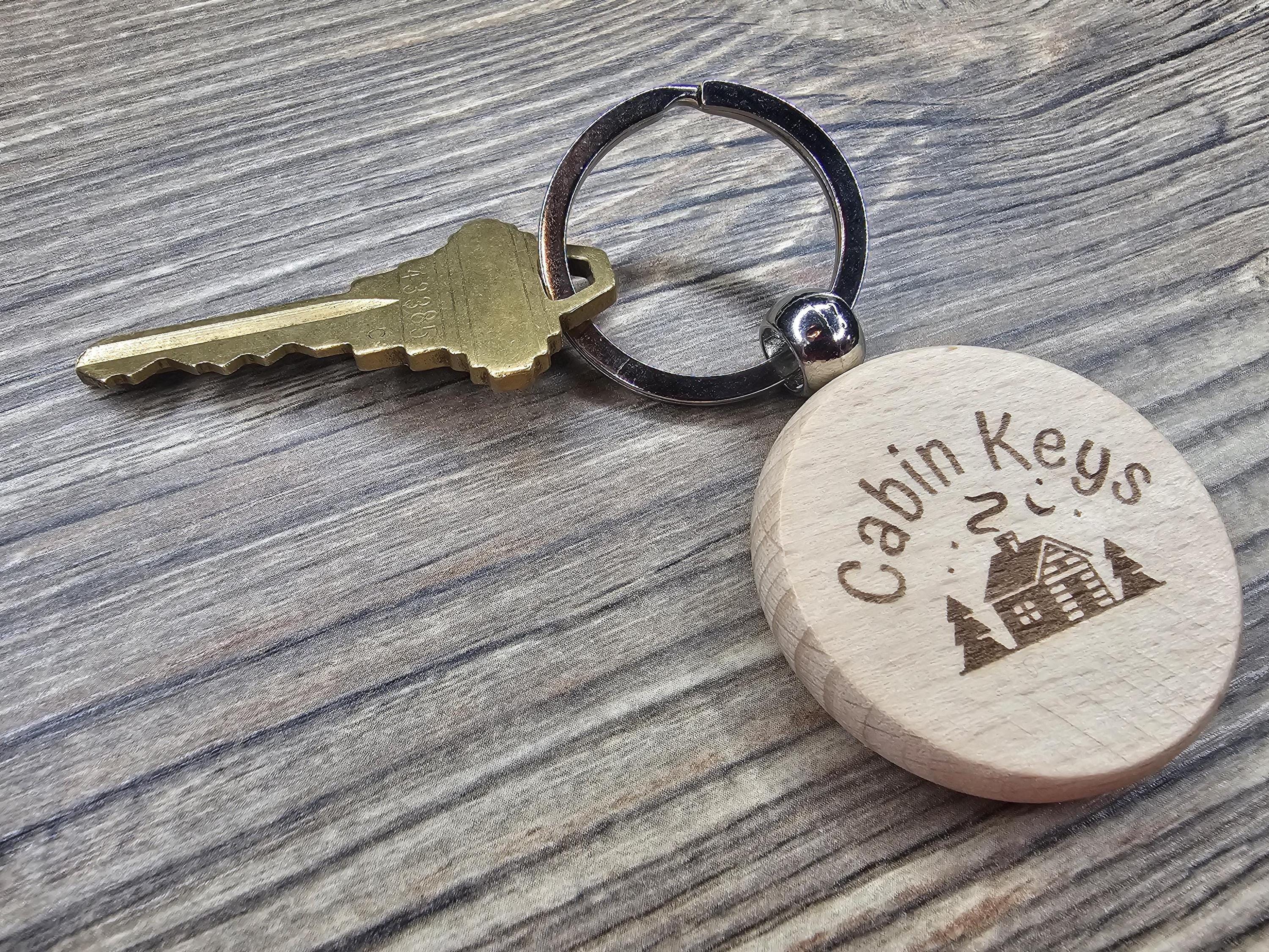 Cabin Keys Keychain – Hardwood Double-Sided Engraved Charm with Stainless Steel Ring