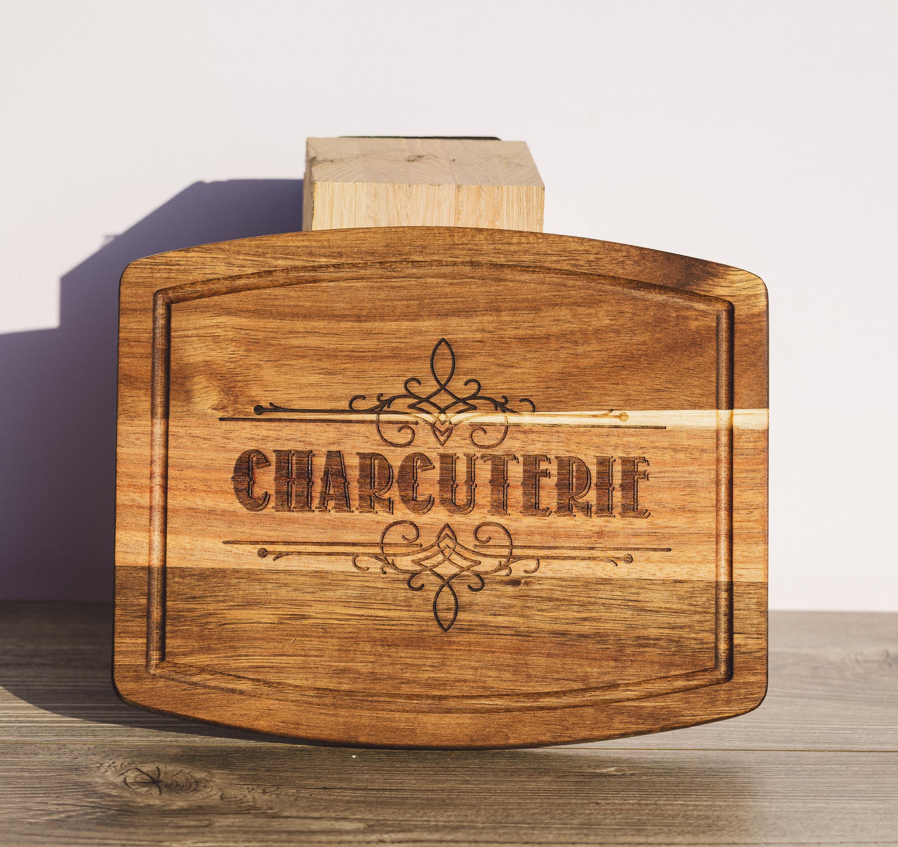 Acacia Wood Charcuterie - Rustic Laser Engraved Serving Tray 8x10 Inches