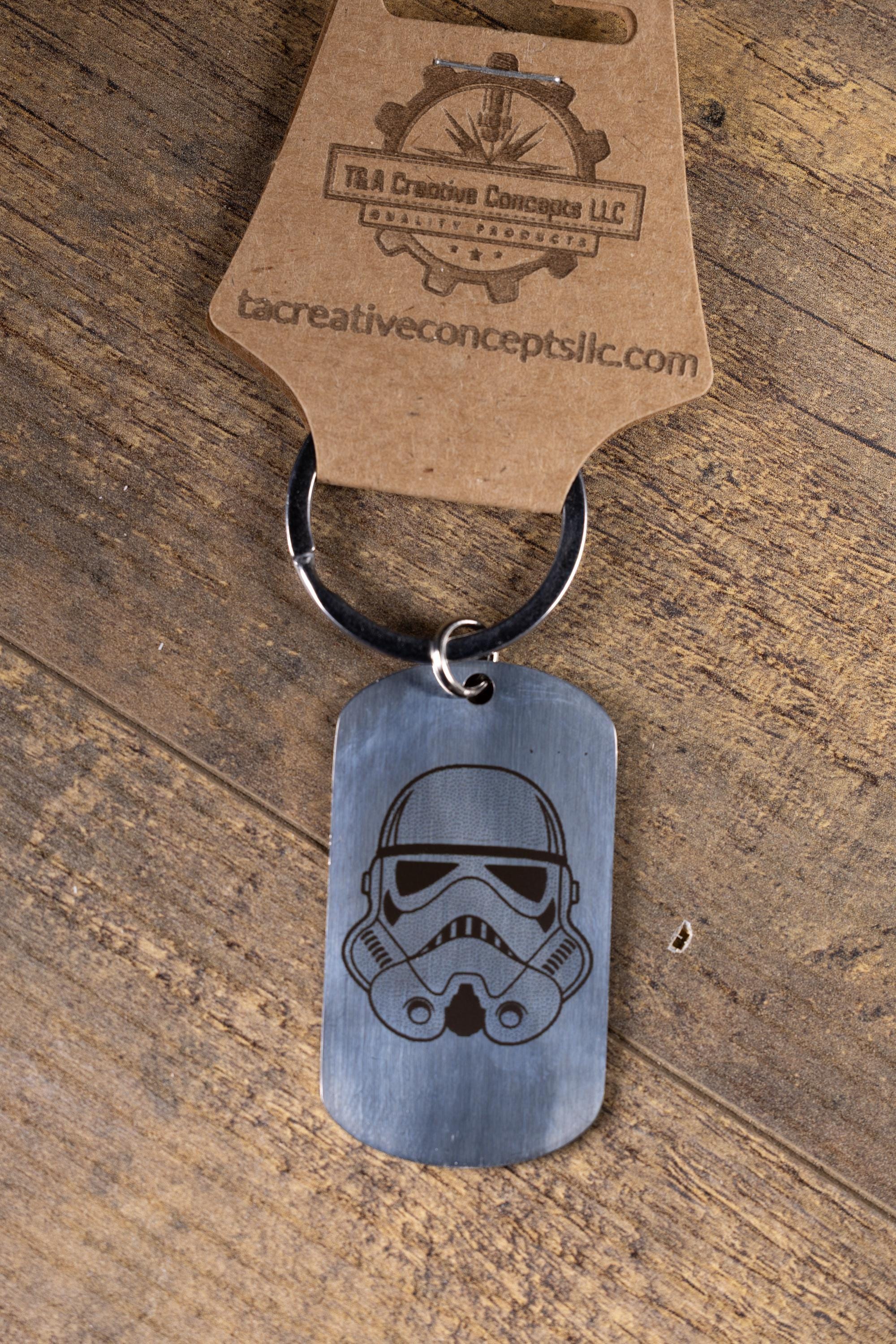 Stormtrooper Keychain – Polished Stainless Steel Laser Engraved Durable Metal Charm