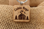 Cabin Keys Keychain – Rustic Wooden Keychain With Stainless Steel Ring, Double Sided Engraving