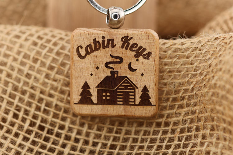 Cabin Keys Keychain – Rustic Wooden Keychain With Stainless Steel Ring, Double Sided Engraving