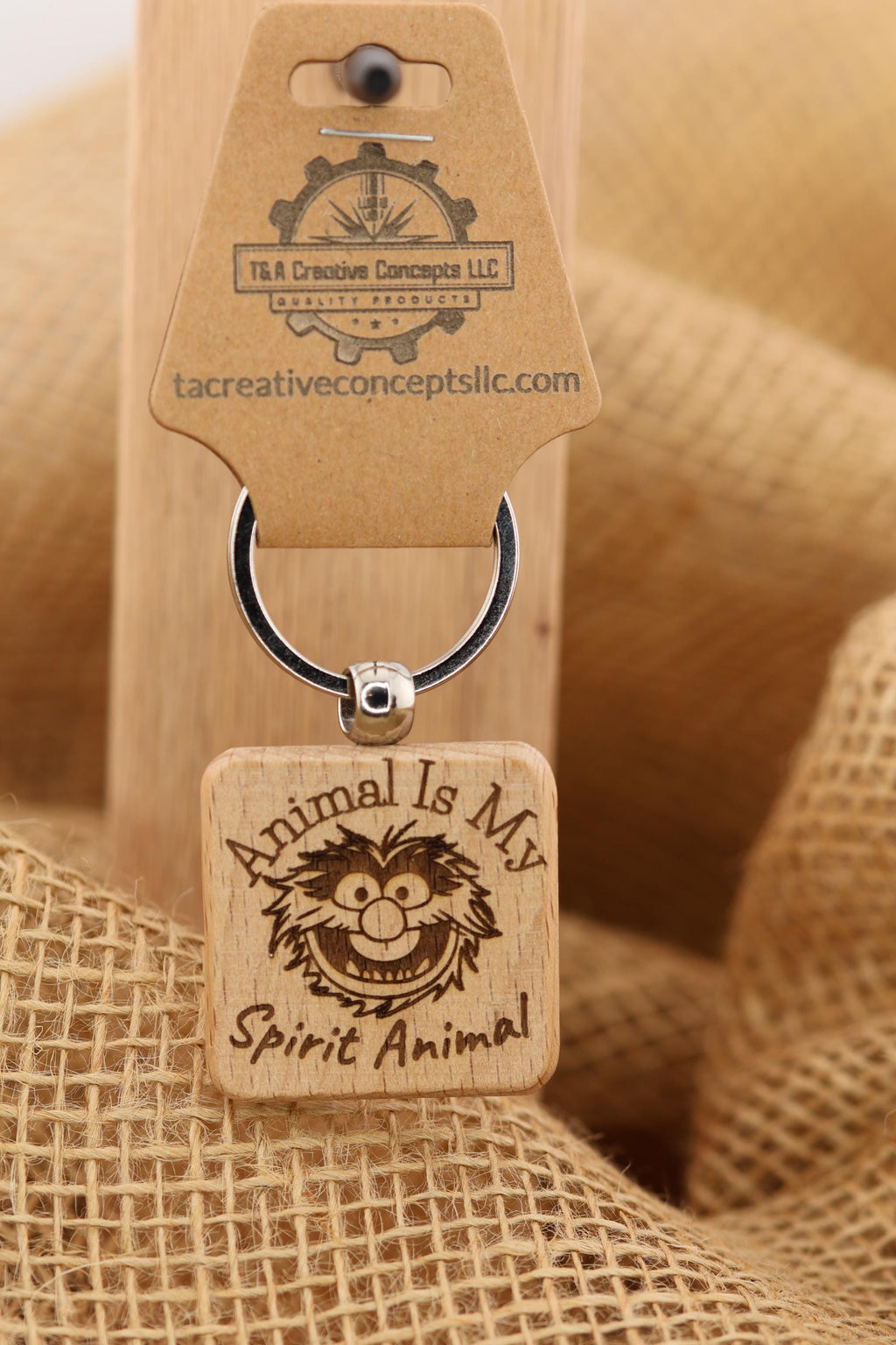 Animal Spirit Keychain - Hardwood Double Sided Engraving | Stainless Steel Ring