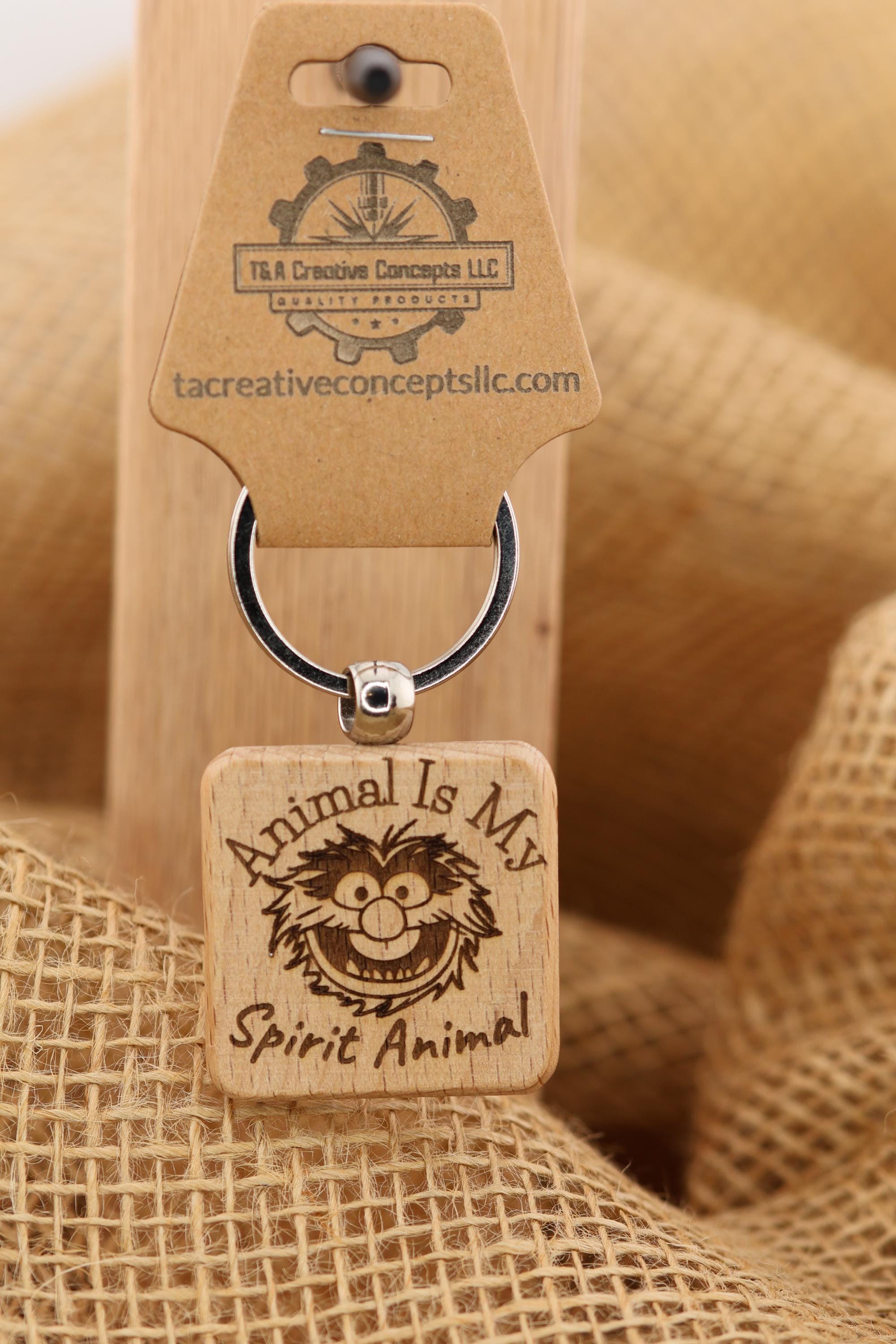 Animal Spirit Keychain - Hardwood Double Sided Engraving | Stainless Steel Ring