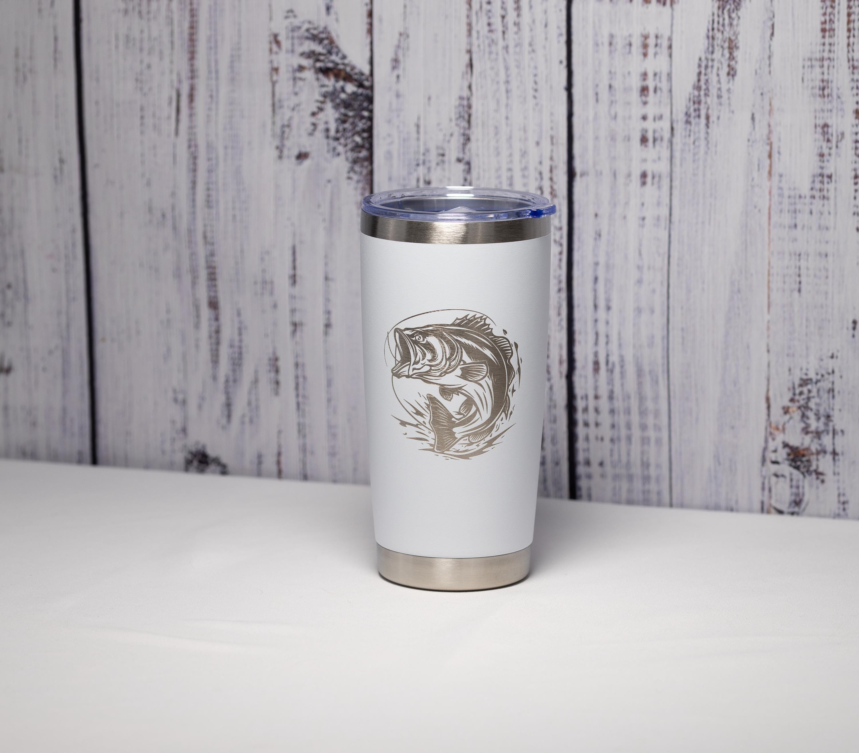 Bass Fisherman Tumbler - Cold Hot Drinkware, Custom Powder Coated Stainless Steel Travel Mug
