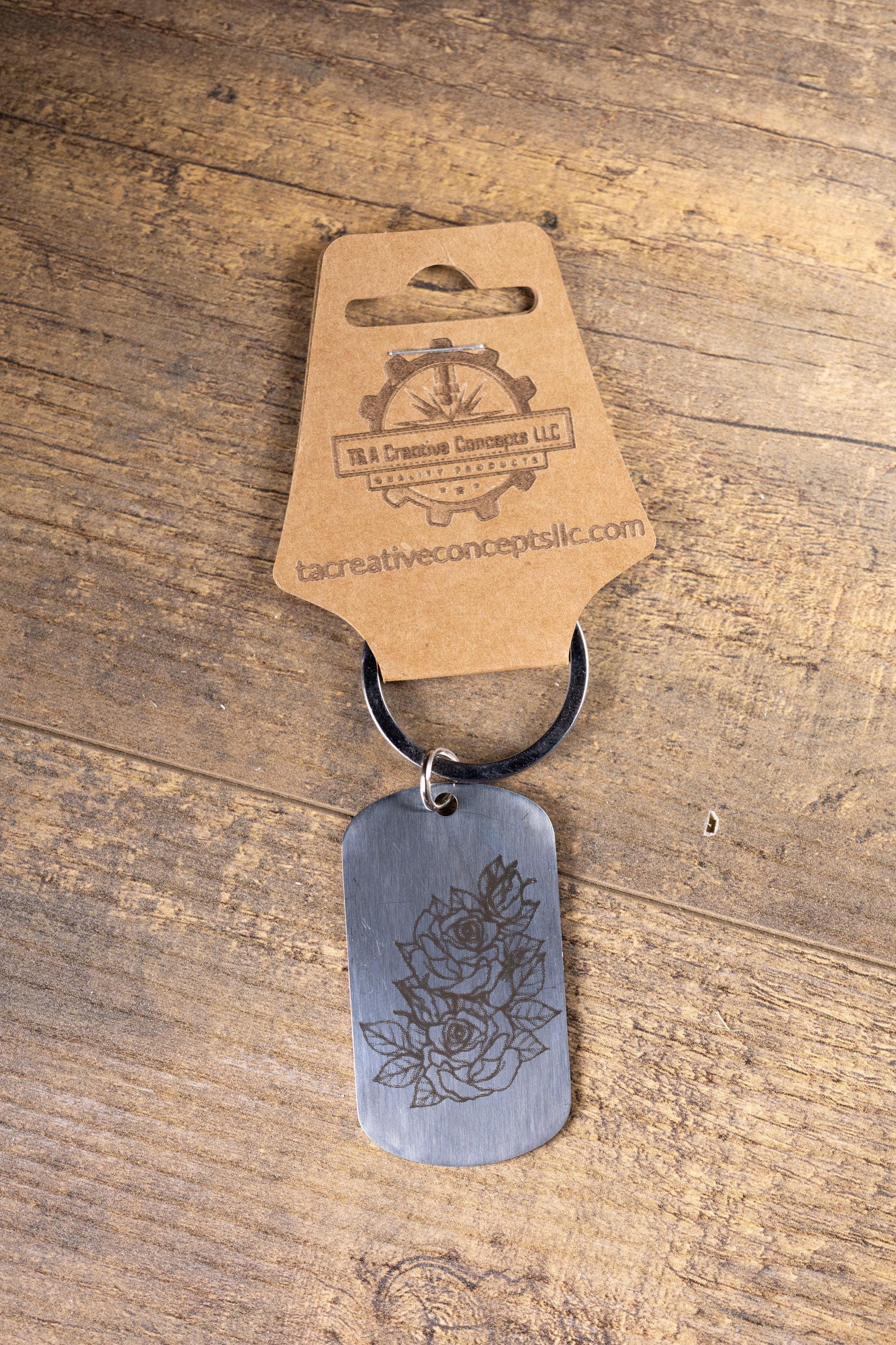 Rose Keychain – Laser Engraved Stainless Steel Floral Design | Durable Metal Accessory