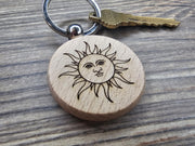 Mystical Sun Keychain - Double Sided Laser Engraved Hardwood Accessory
