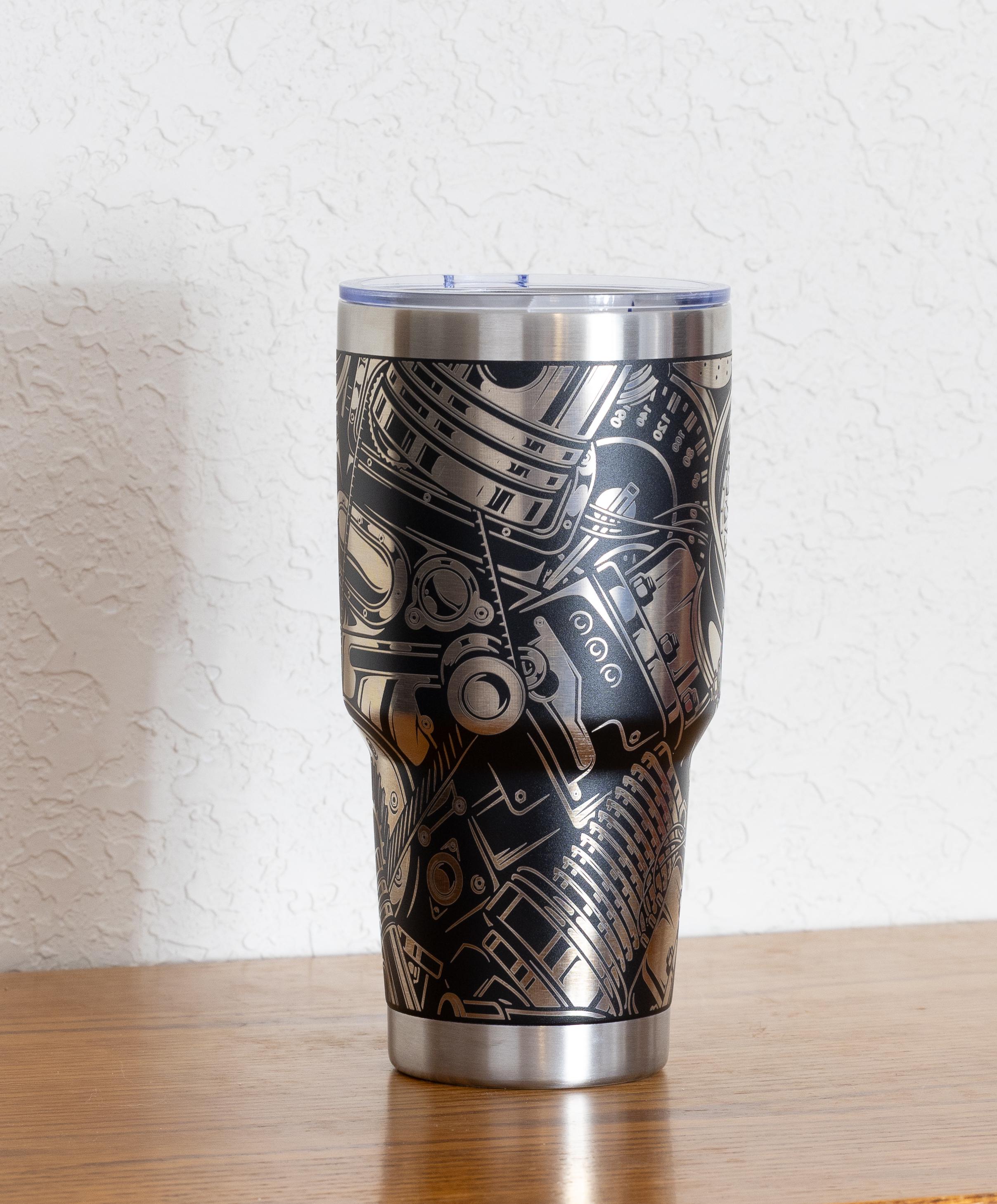 Car Lover Tumbler – 30oz Stainless Steel Insulated Cup With Laser Engraved Engine Design