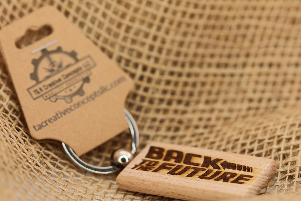 Back to the Future Keychain – Hardwood, Double Sided Laser Engraved Movie Memorabilia
