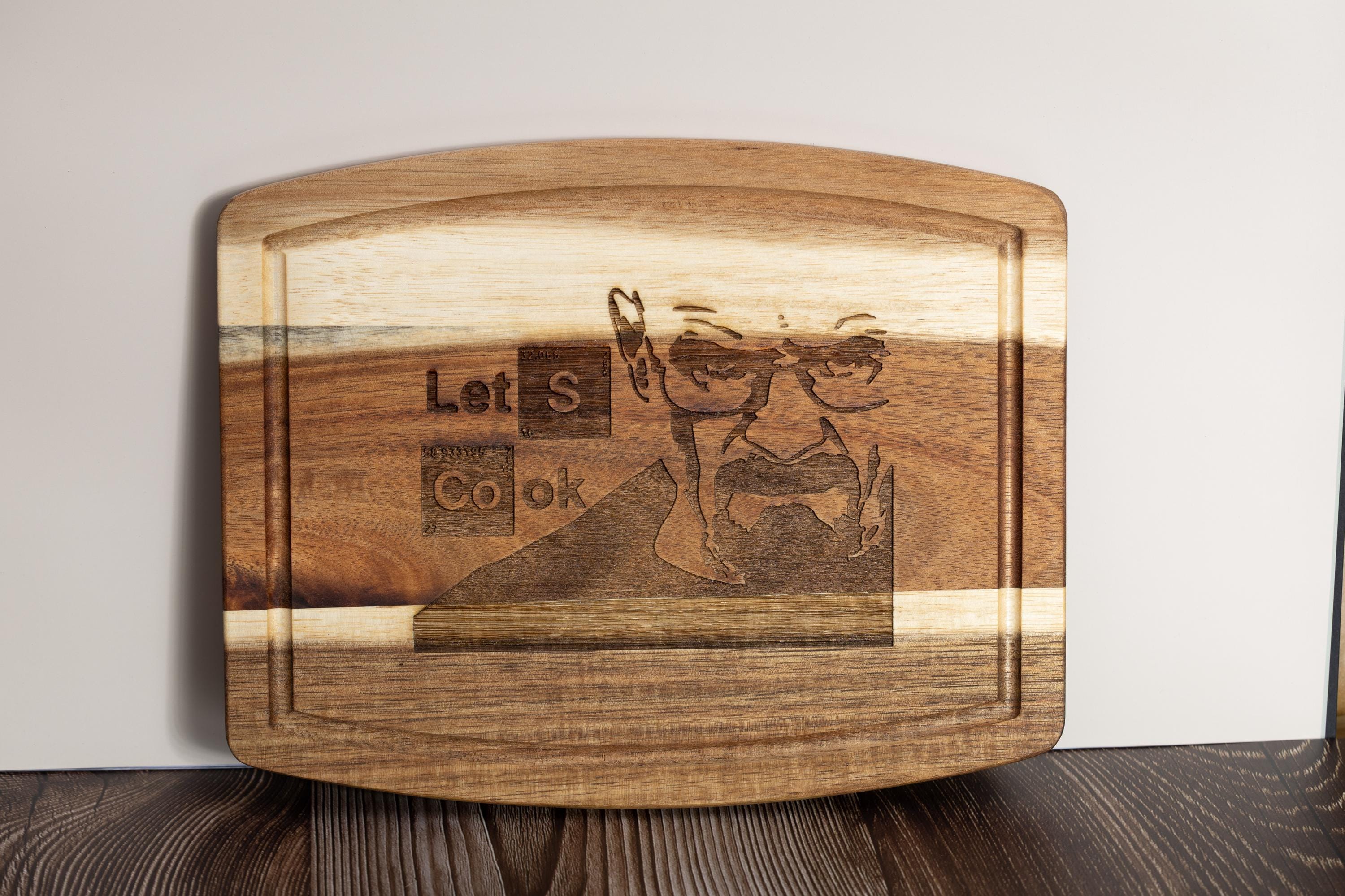 Breaking Bad Cutting Board - Acacia Wood Board with Laser Engraved Quote 'Let's Cook'