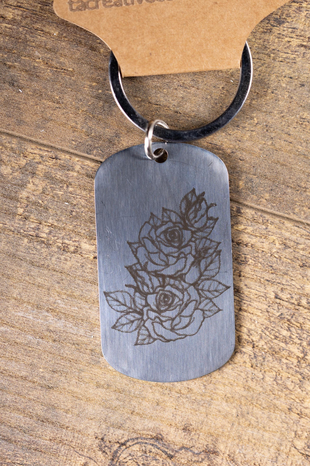 Rose Keychain – Laser Engraved Stainless Steel Floral Design | Durable Metal Accessory