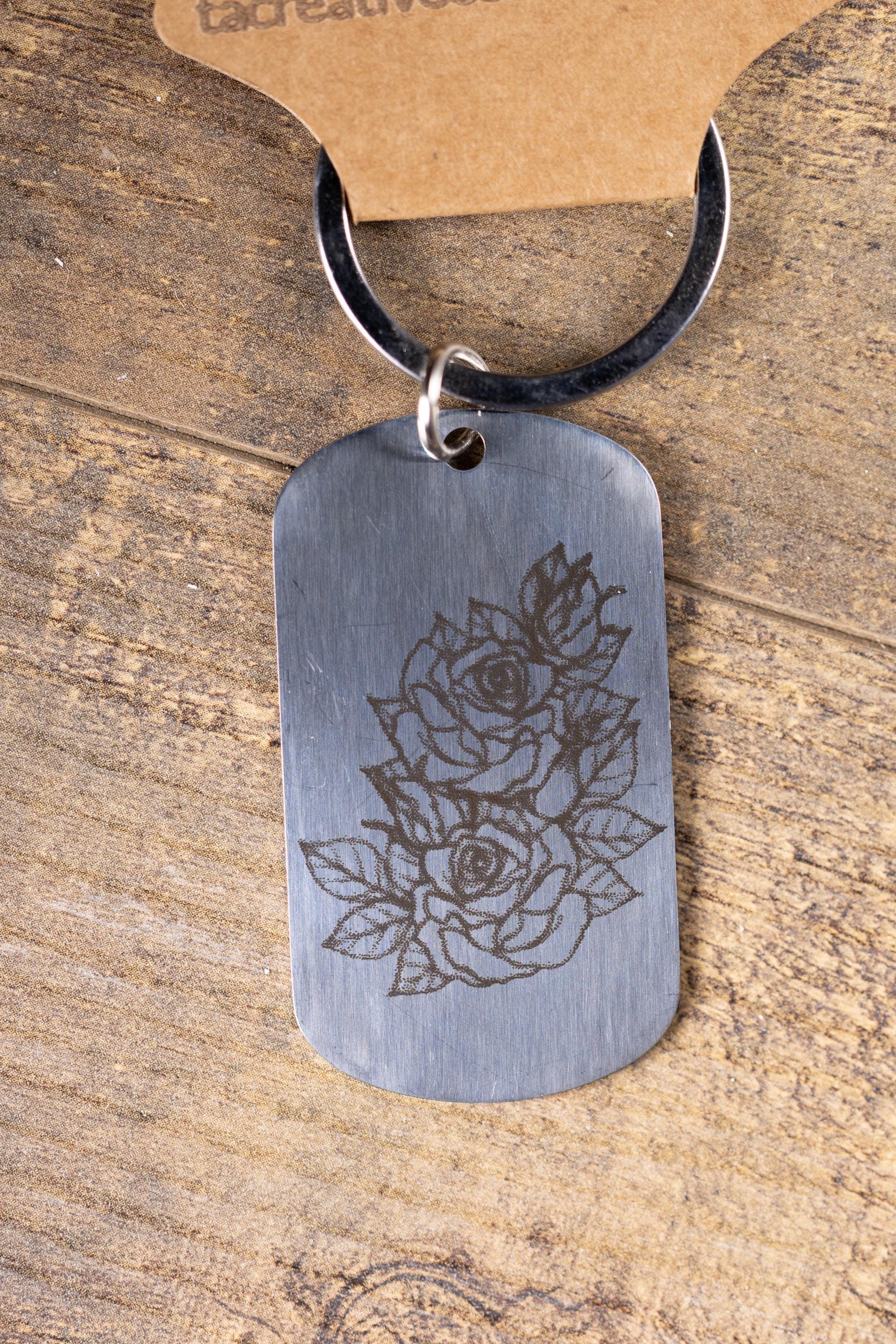 Rose Keychain – Laser Engraved Stainless Steel Floral Design | Durable Metal Accessory