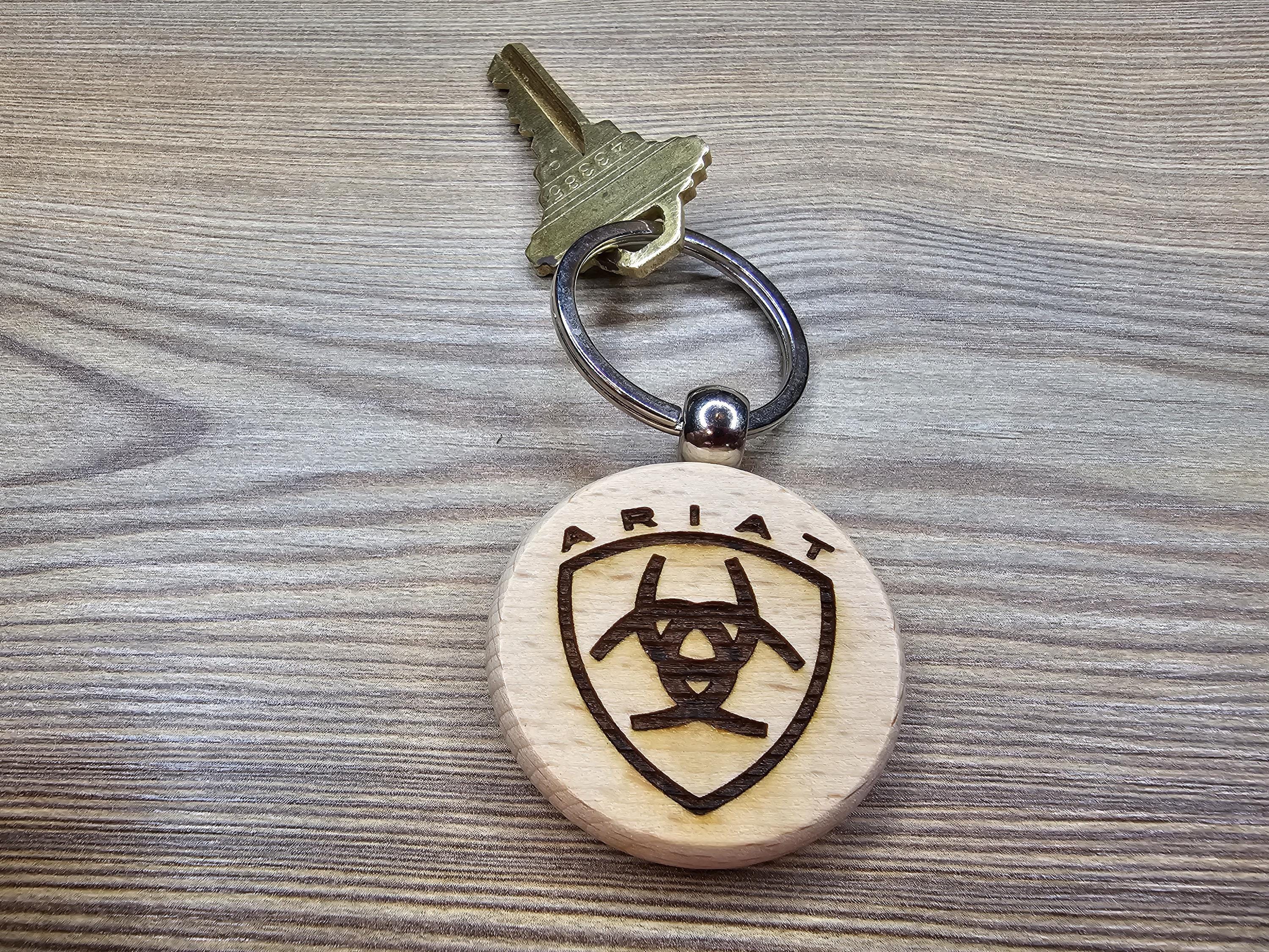 Ariat Wood Keychain - Double Sided Engraved Charm With Rust Resistant Ring