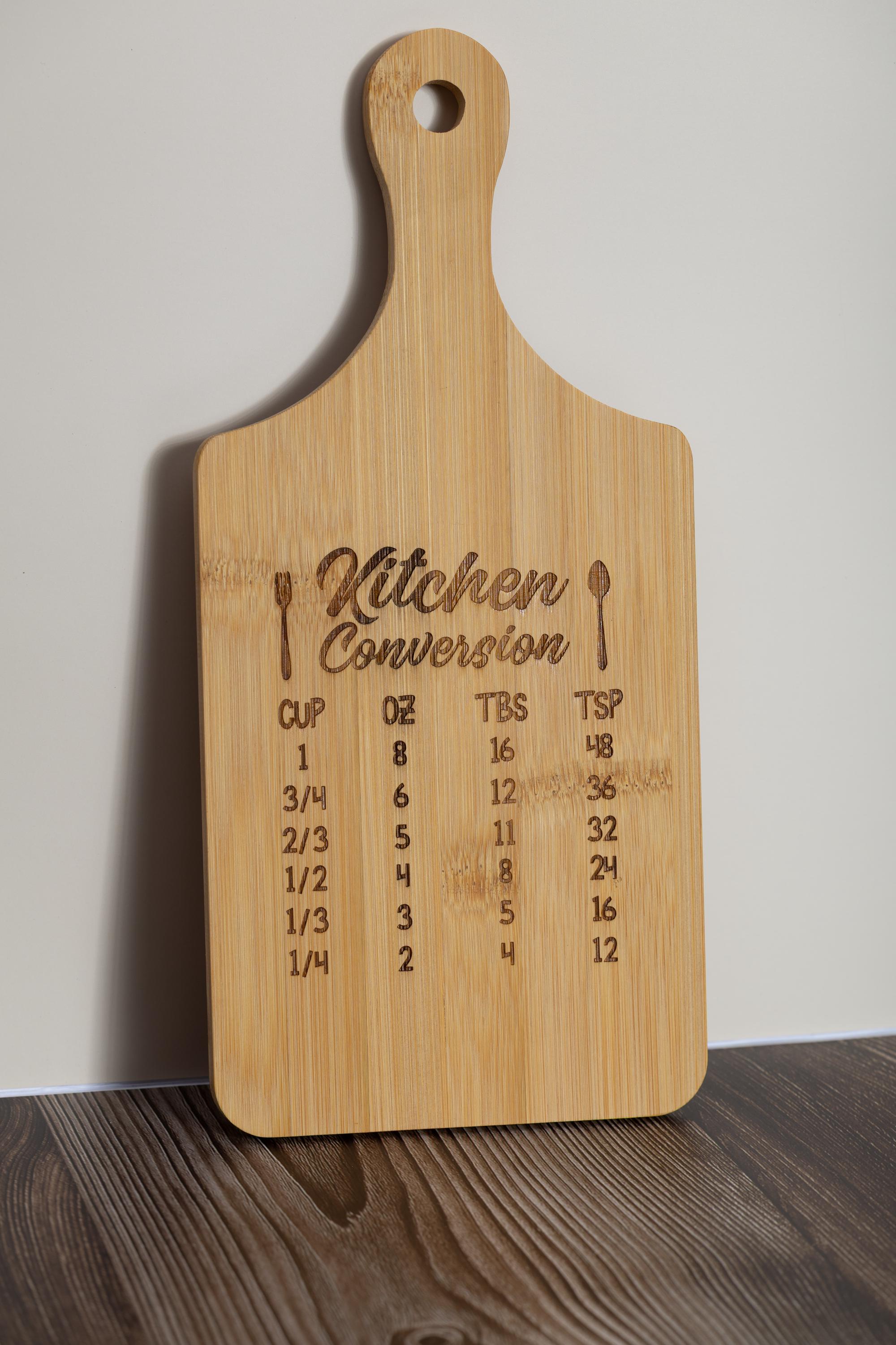 Bamboo Cutting Board – Compact Prep Board with Engraved Kitchen Conversions Chart
