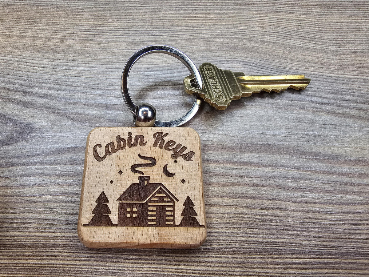 Cabin Keys Keychain – Rustic Wooden Keychain With Stainless Steel Ring, Double Sided Engraving