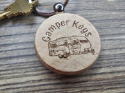 Camper Wood Keychain - Double Sided Design | Natural Hardwood Charm & Rust Resistant Ring