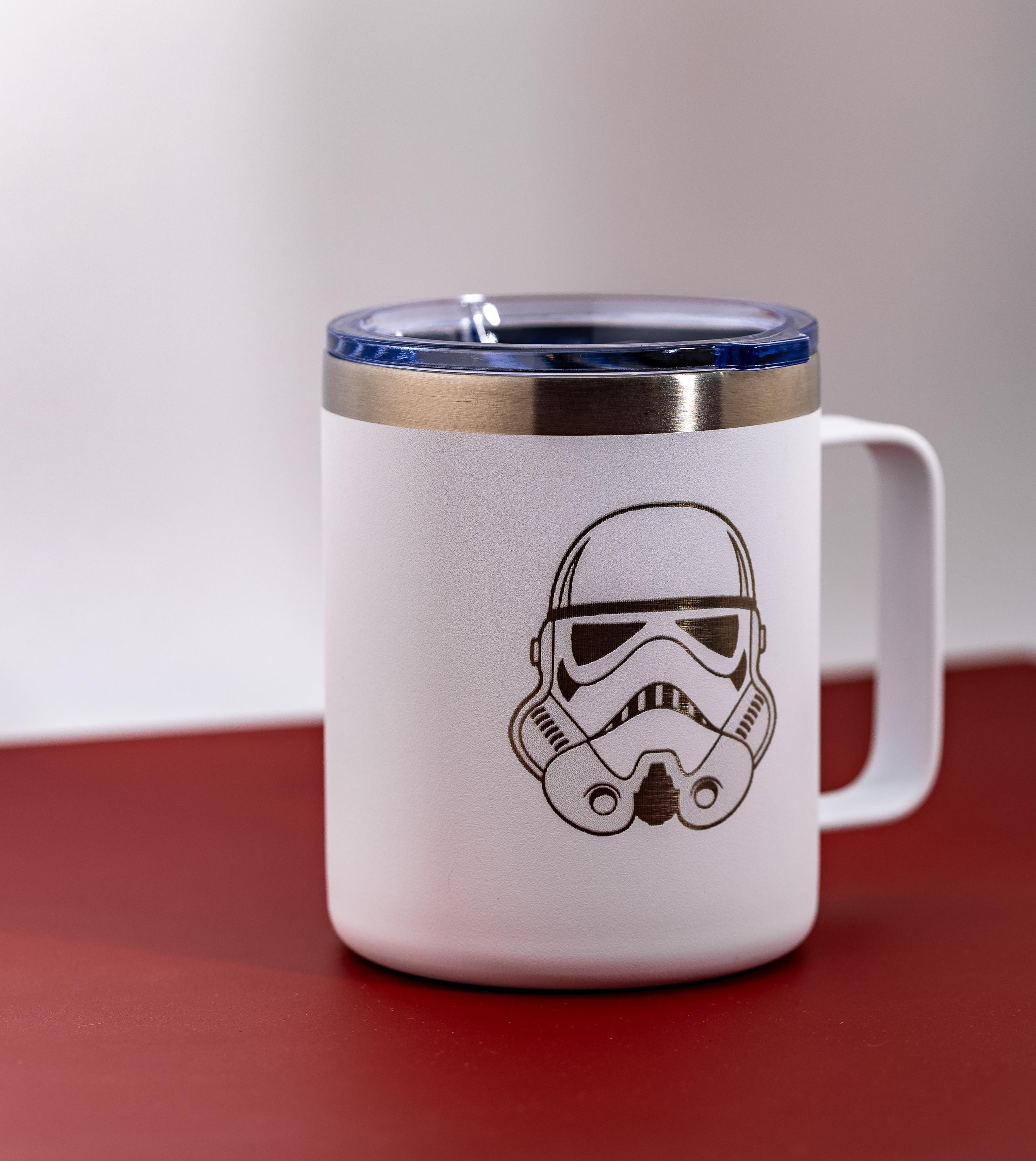 Stormtrooper Coffee Mug – Insulated Stainless Steel, White Powder Coated, Laser Engraved Design