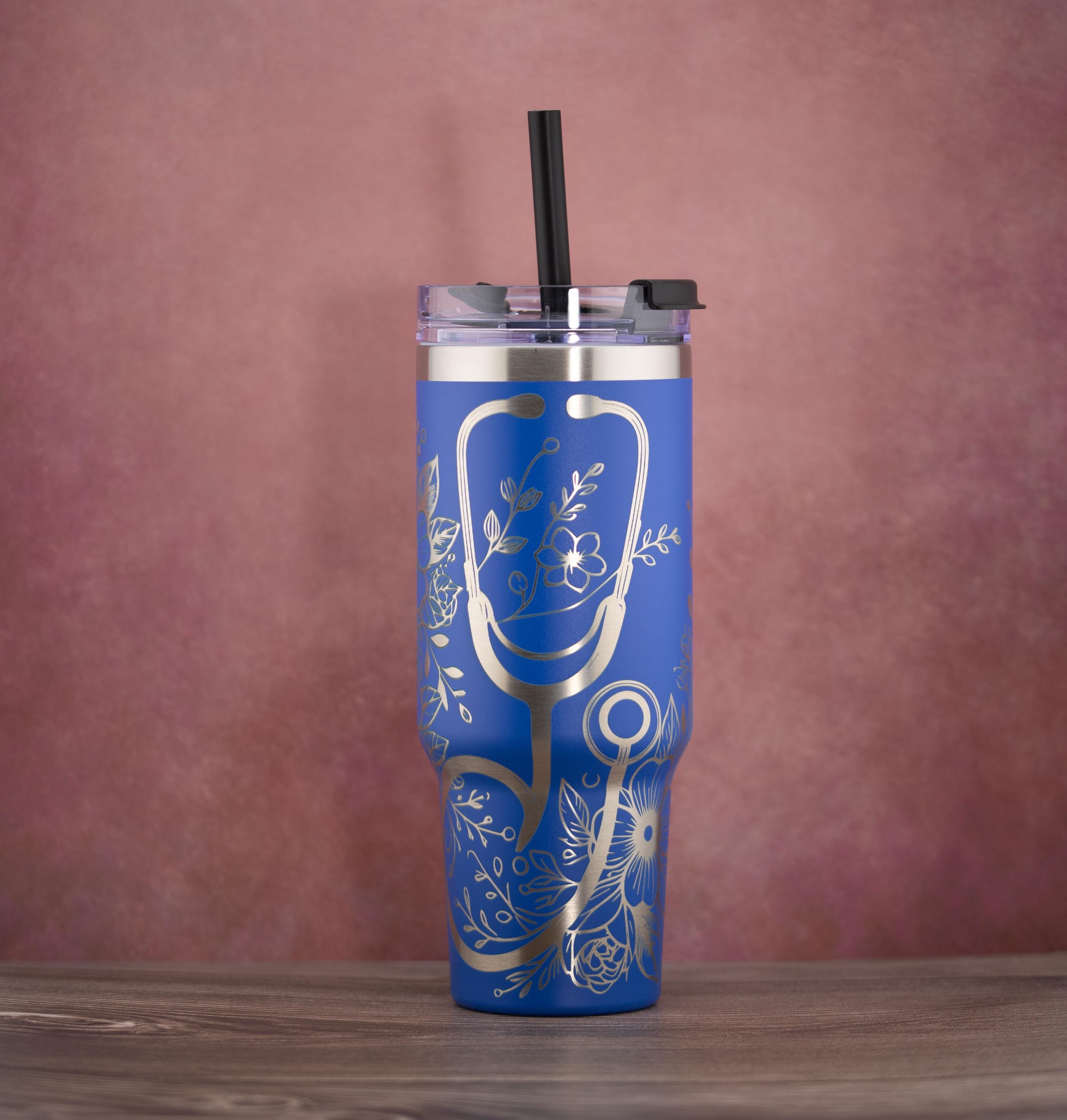 Floral Nurse Tumbler – 40oz Stainless Steel Insulated Drink Cup with Handle & Straw Lid