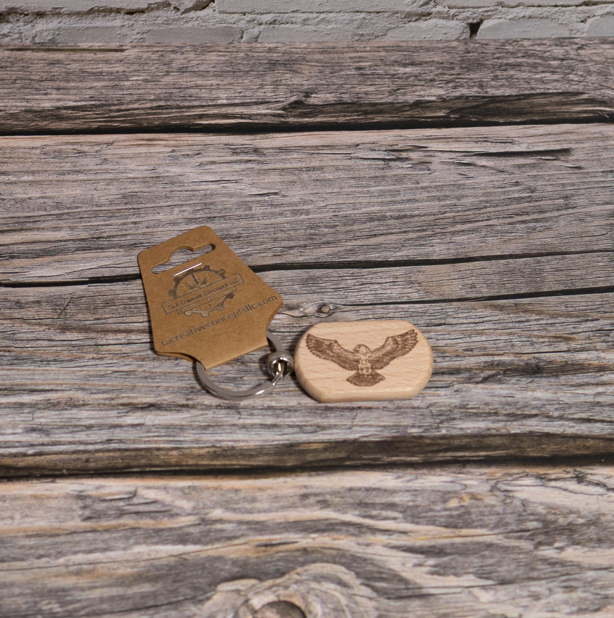 Eagle Keychain Wood - Laser Engraved Rustic Hardwood Charm with Stainless Steel Hardware