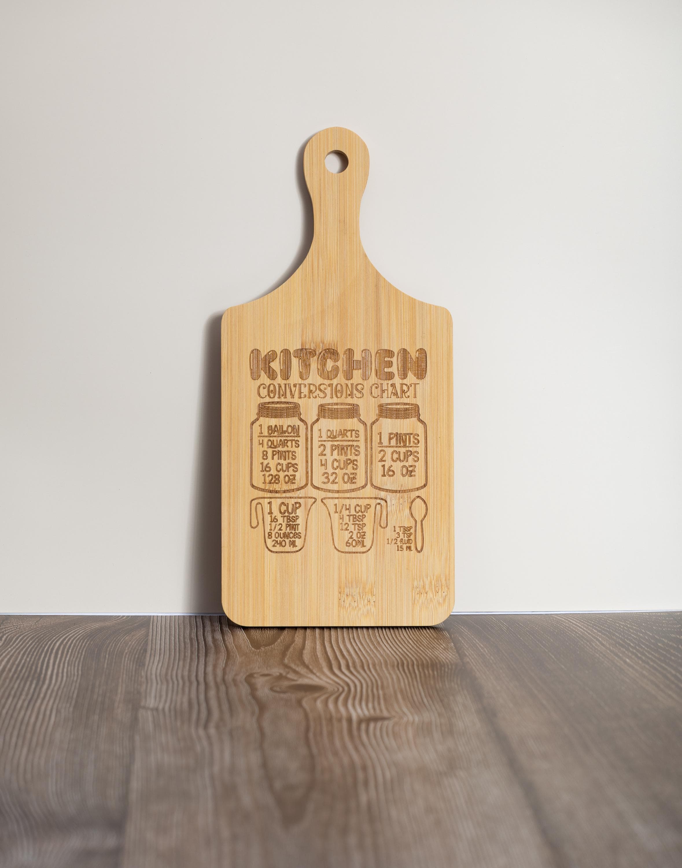 Bamboo Cutting Board - Kitchen Conversion Chart | Laser Engraved Small Prep Board