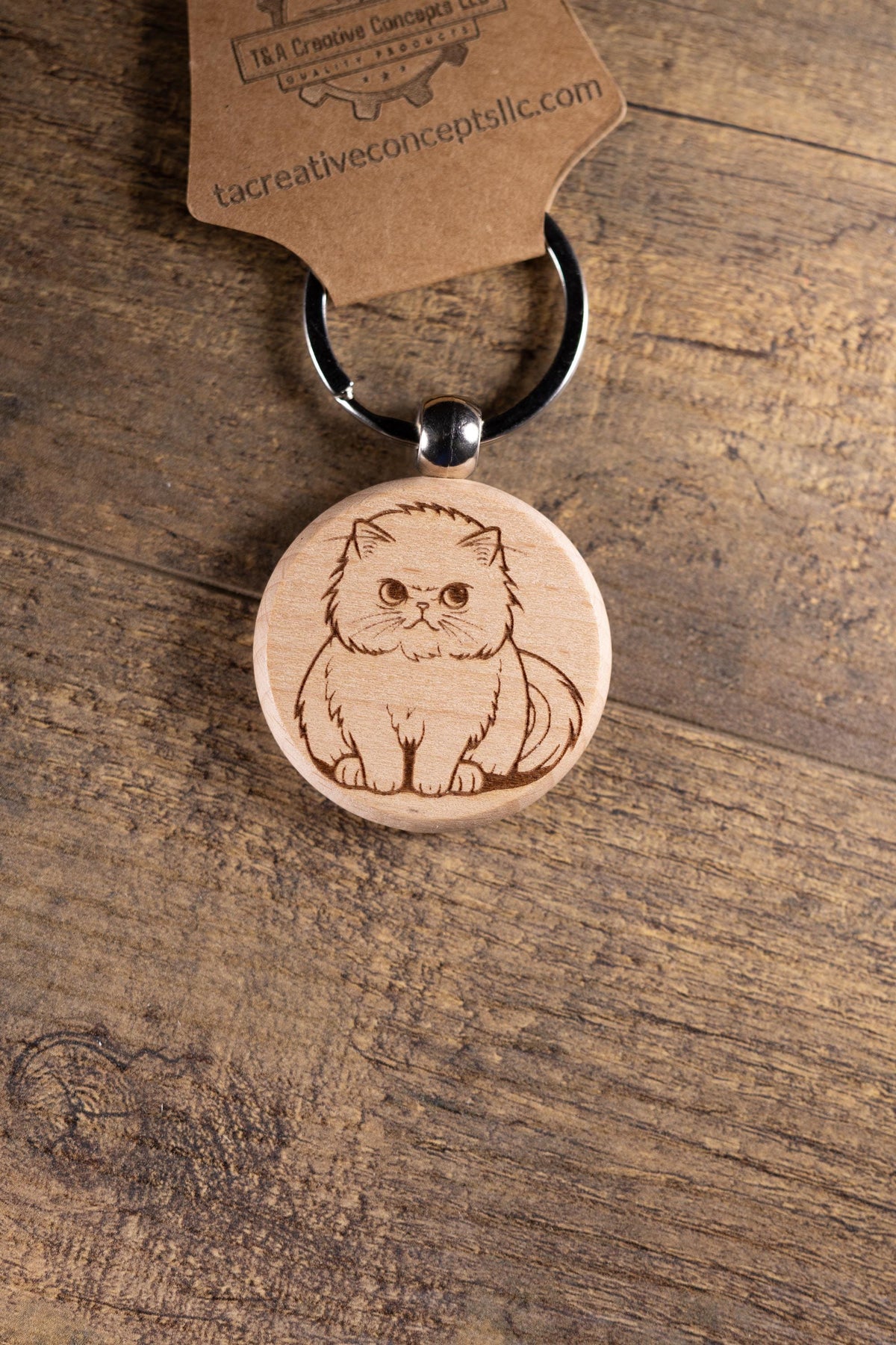 Cat Wood Keychain – Handmade Cat Charm With Laser Engraved Wood Grain