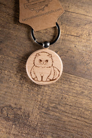 Cat Wood Keychain – Handmade Cat Charm With Laser Engraved Wood Grain