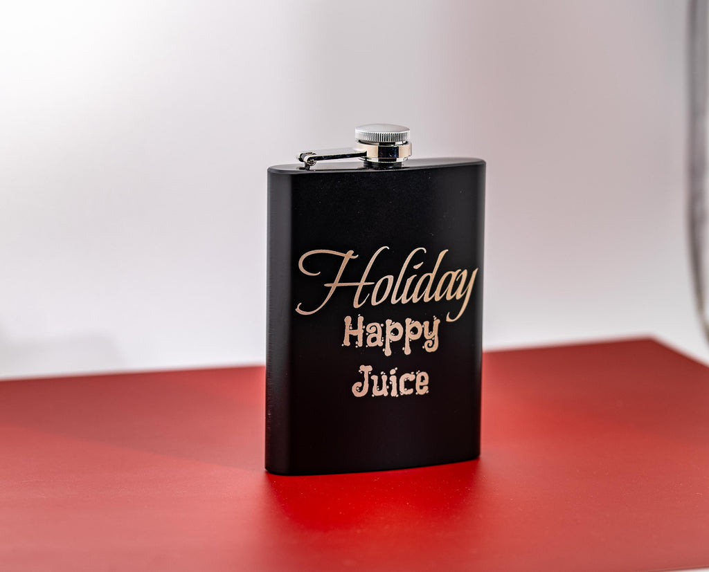 Engraved Matte Black Flask | 8oz Stainless Steel Leak Proof Holiday Party Gift