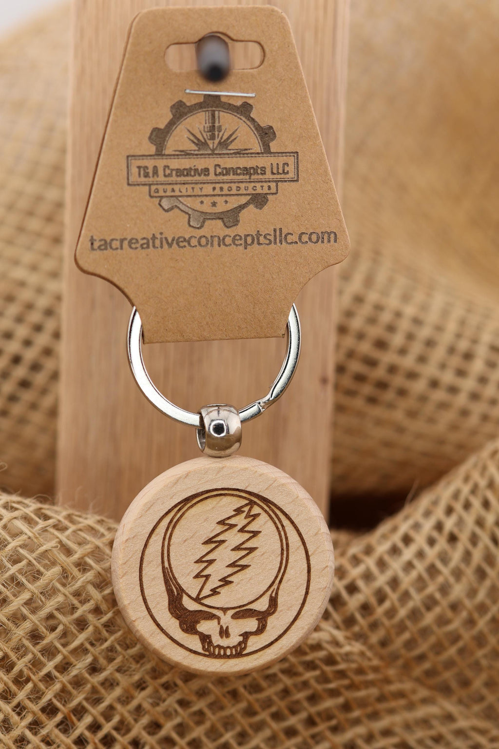 Deadhead Wood Keychain – Double Sided Laser Engraved Steal Your Face Logo Charm