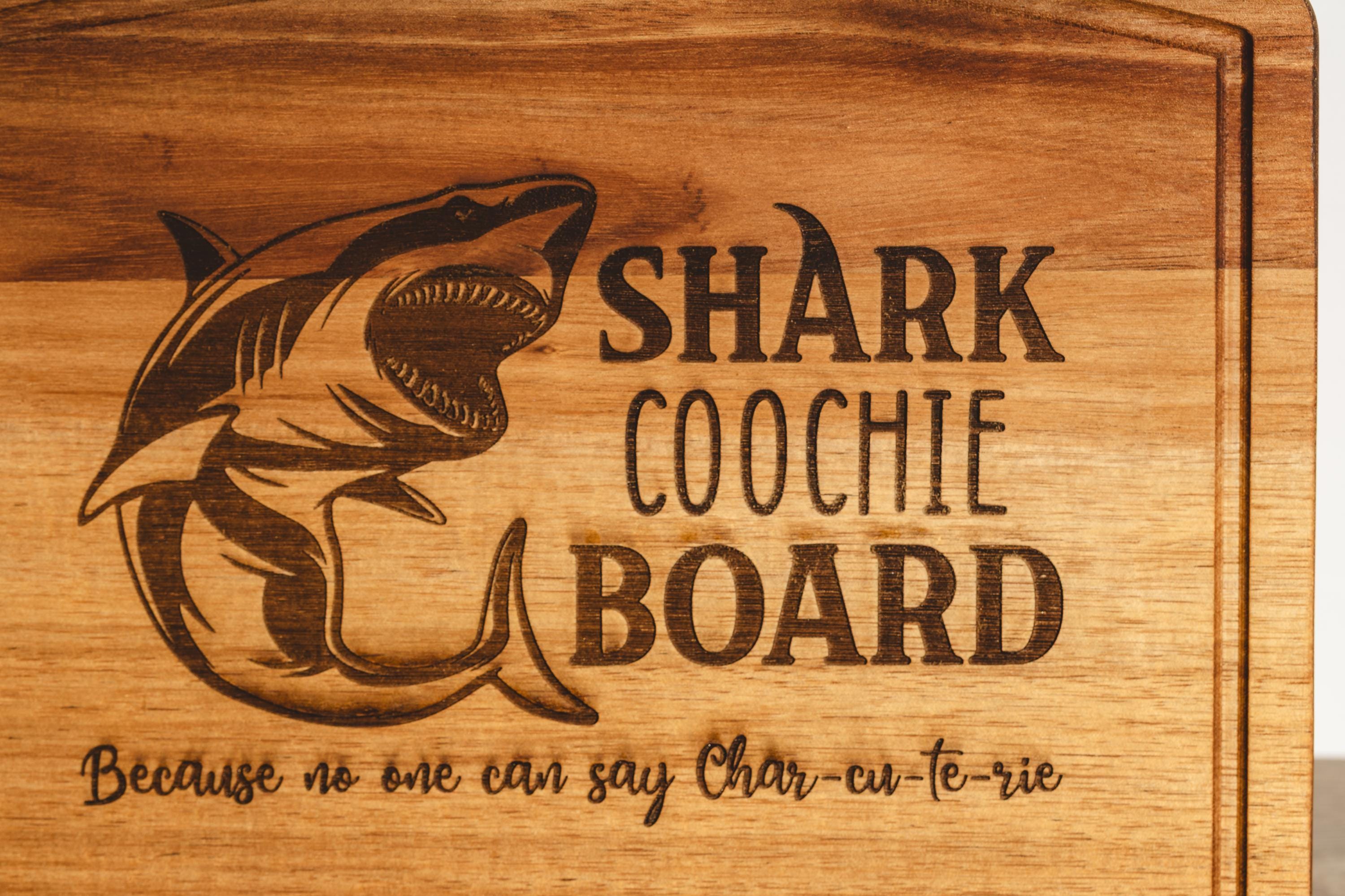 Funny Charcuterie Board - Acacia Wood Tray | Shark Coochie Gift, Durable Snack Serving