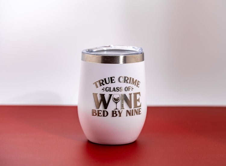 Stainless Steel Wine Tumbler - Insulated Double Wall Spill Proof Cup with Laser Engraved Design