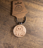 Cat Wood Keychain – Handmade Cat Charm With Laser Engraved Wood Grain