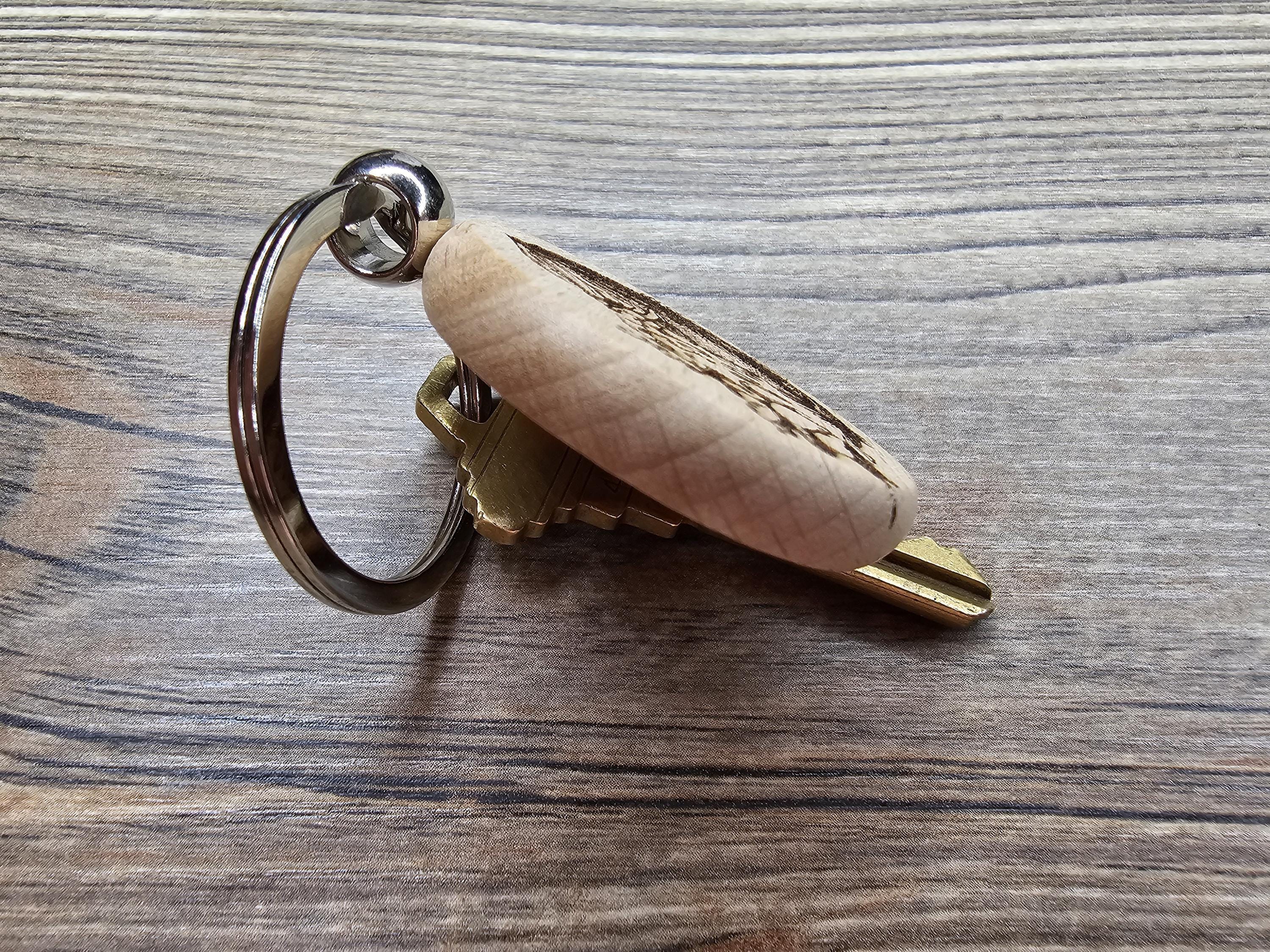 Largemouth Bass Keychain – Double Sided Engraved Hardwood With Rust Resistant Ring