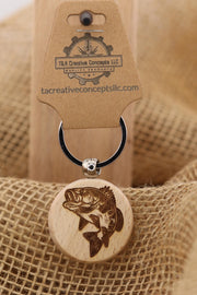 Largemouth Bass Keychain – Engraved Wooden Fishing Accessory With Stainless Steel Ring