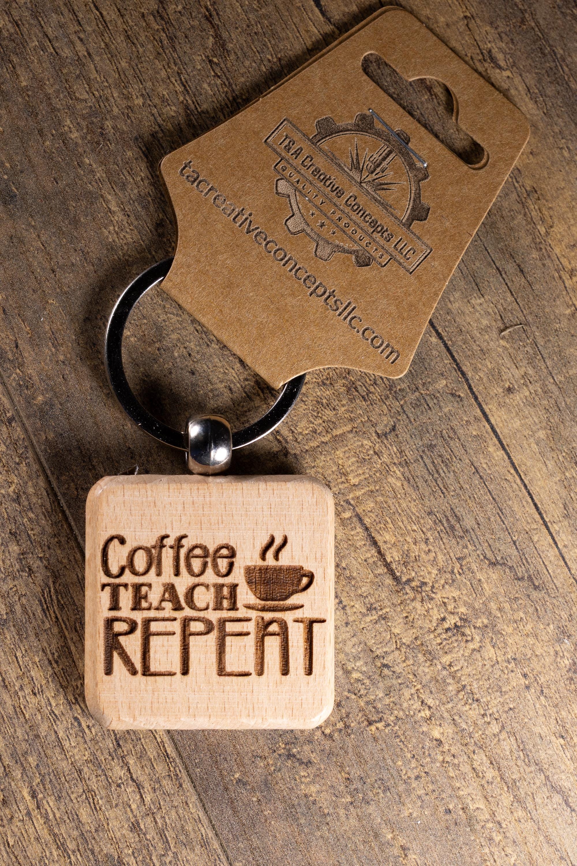Teacher Keychain – Laser Engraved Hardwood Bag Charm | Coffee Teacher Gift