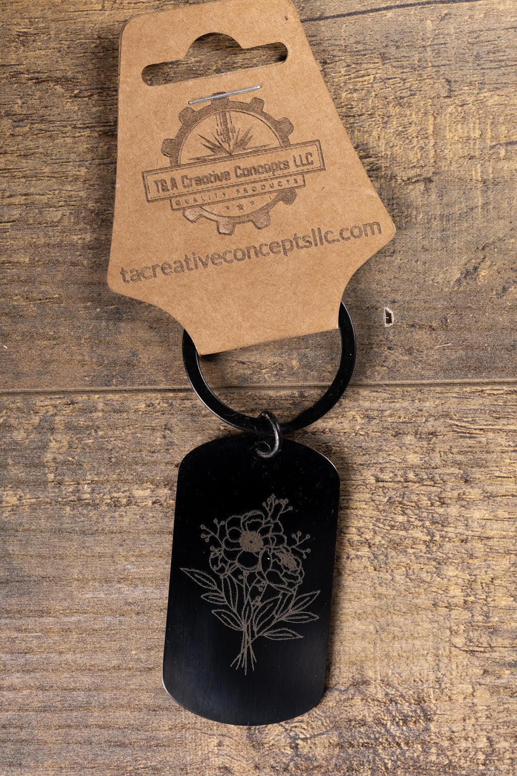 Black Floral Keychain - Laser Engraved Stainless Steel | Durable Everyday Carry