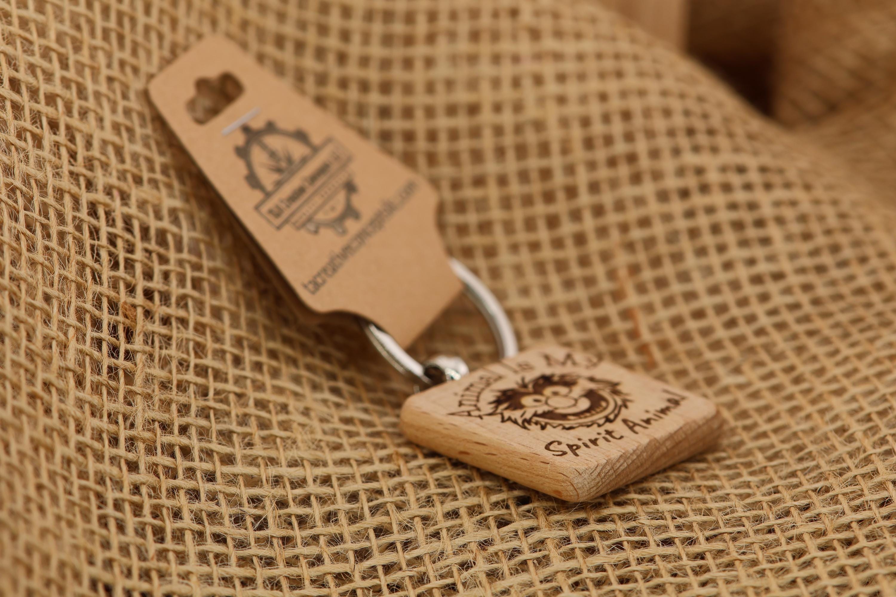 Animal Spirit Keychain - Hardwood Double Sided Engraving | Stainless Steel Ring