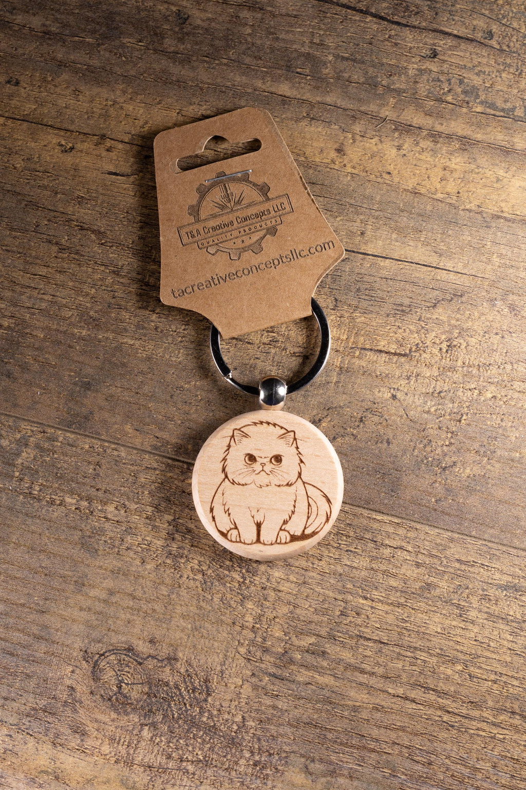 Cat Wood Keychain – Handmade Cat Charm With Laser Engraved Wood Grain
