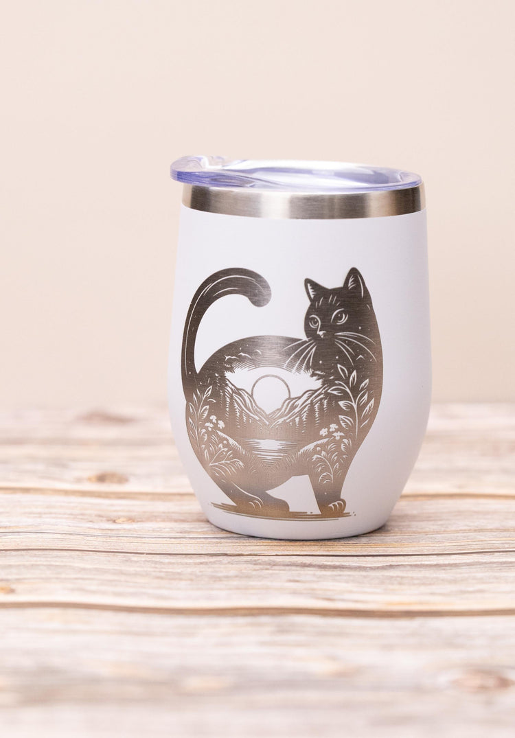 Cat Wine Tumbler | Stainless Steel 12oz Insulated Wine Cup With Spill Resistant Lid