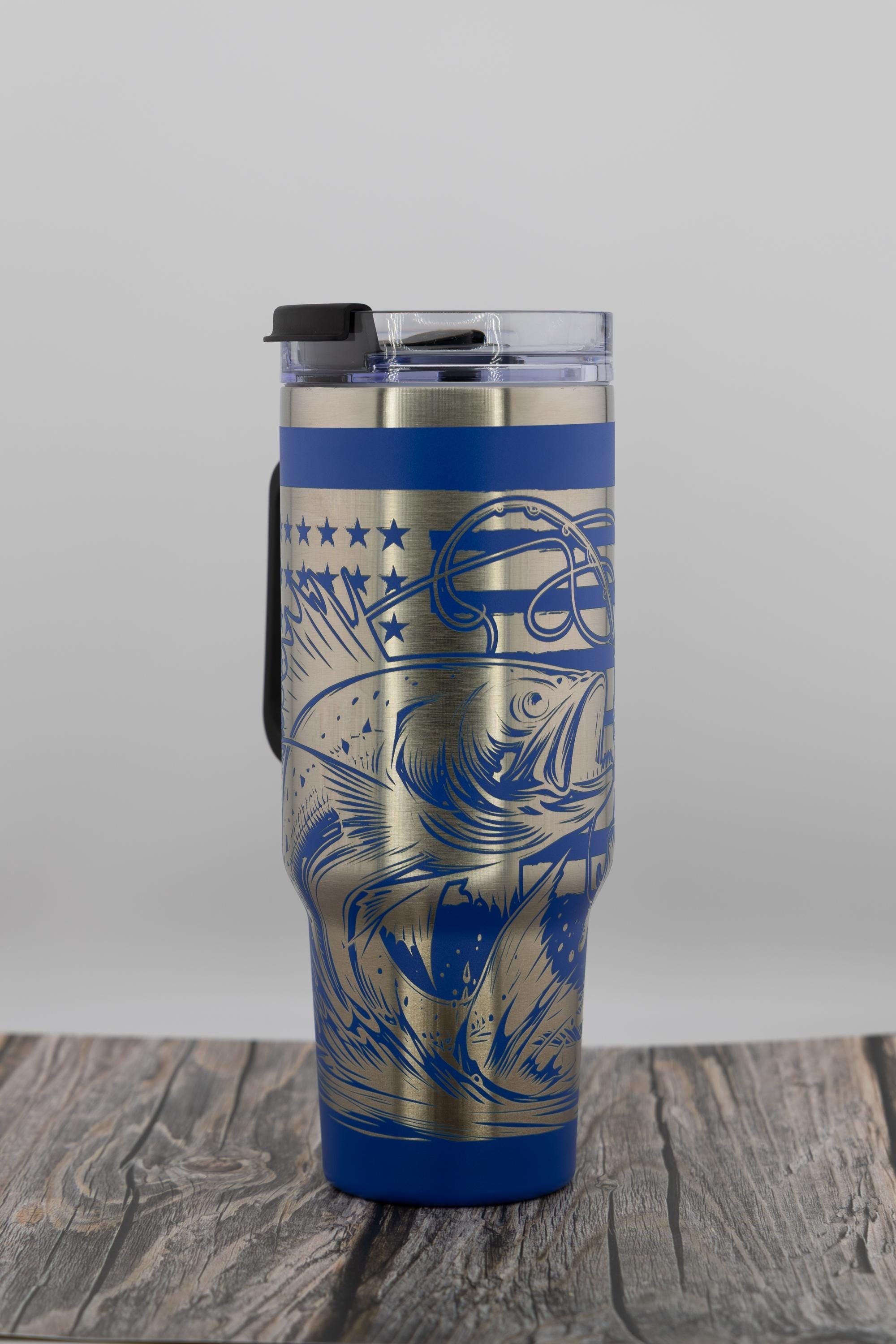 Fishing Tumbler – 40oz Stainless Steel Cup | American Flag Laser Engraved