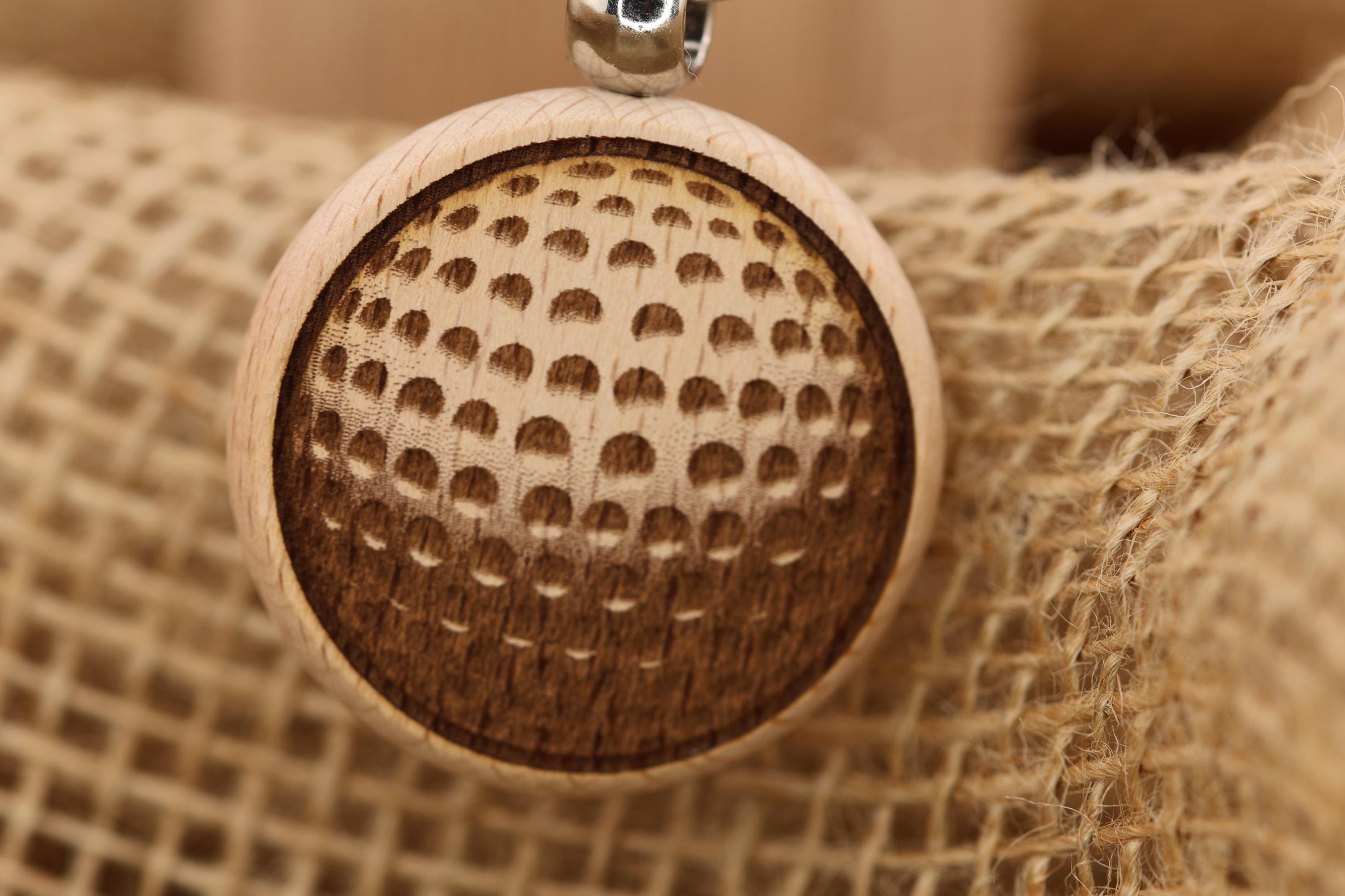 Hardwood Golf Ball Keychain – Laser Engraved Design with Stainless Steel Ring