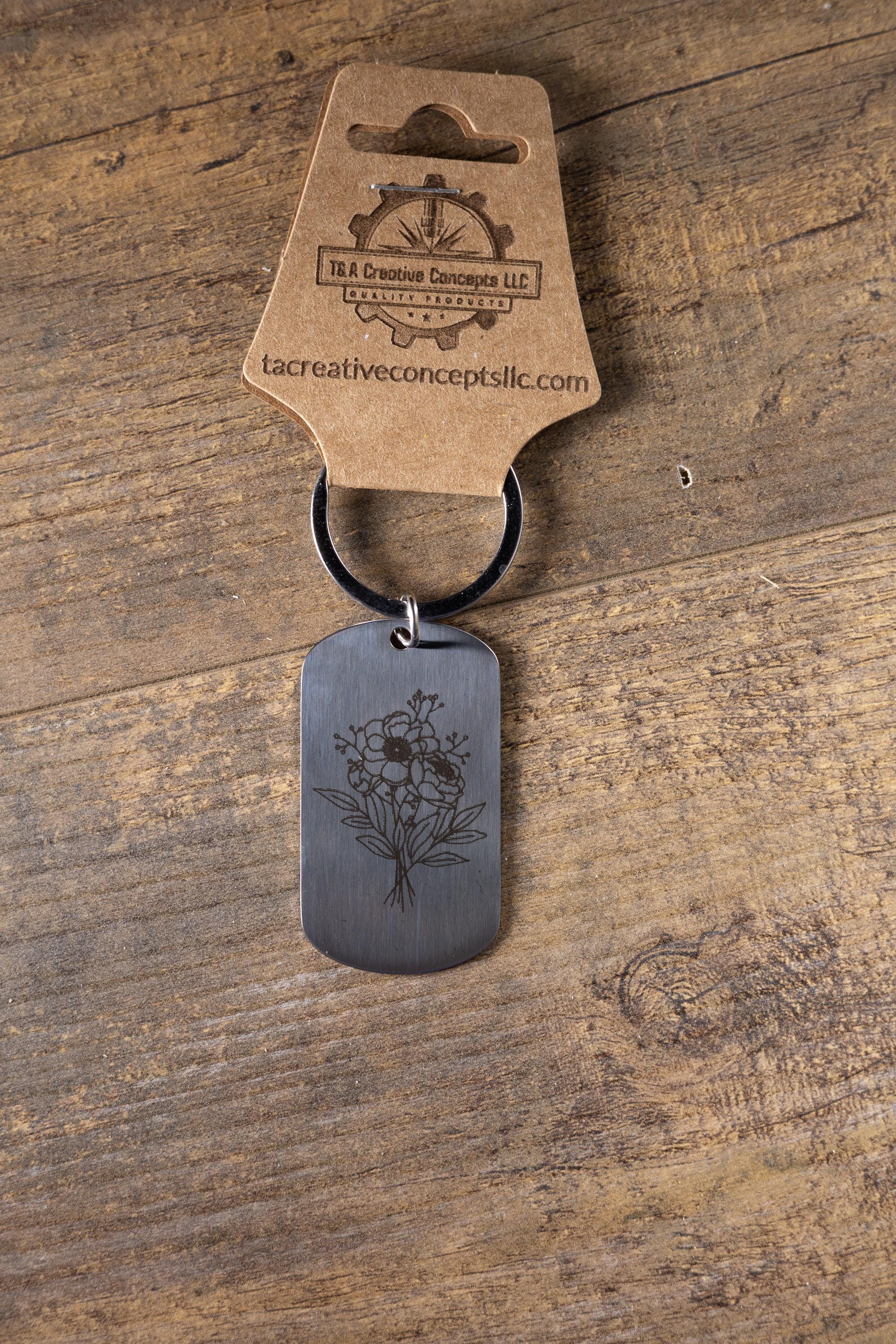 Floral Bunch Keychain – Stainless Steel Laser Engraved Charm for Flower Lovers