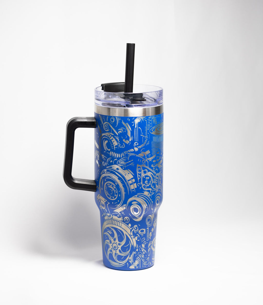 Engine Wrap Travel Tumbler - Large 40oz Vacuum Insulated Cup | Laser Etched Design