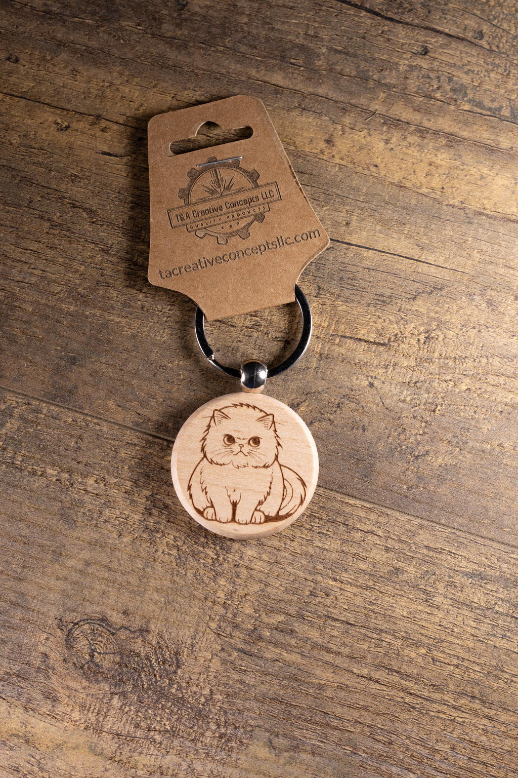 Cat Wood Keychain – Handmade Cat Charm With Laser Engraved Wood Grain